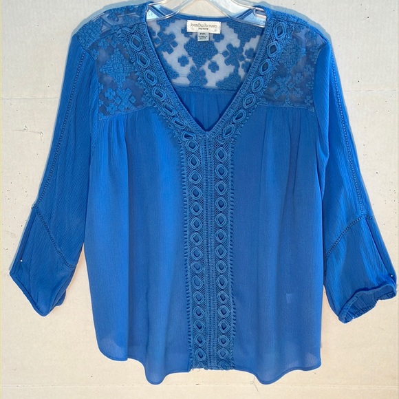 JohnPaulRichard Petites gauze and lace blouse china blue size petite XL - Picture 3 of 16